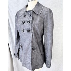 Sandro Sportswear Gray Chambray Double-Breasted Blazer Petite M